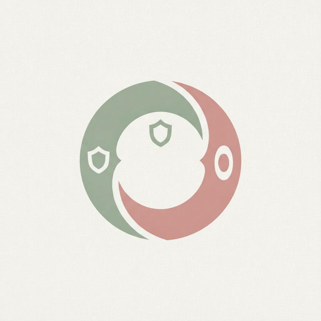 An abstract editorial symbol evoking "Adult MMR booster vs. skip", muted two-tone palette, flat vector.