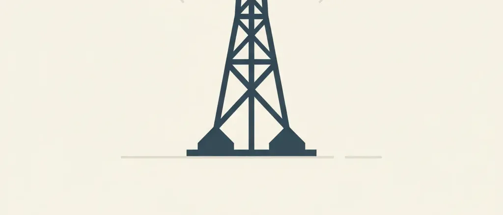 A simplified cell tower silhouette rendered in muted blue-grey tones against a pale background, flat vector illustration.