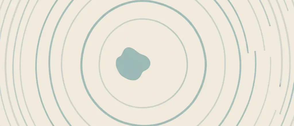 Tightly spaced concentric ripples spreading across a still pale surface, flat vector illustration in muted tones.