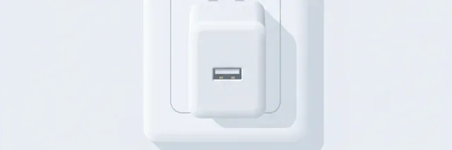 A phone charger plugged into a wall socket with no device attached, flat vector illustration in muted tones.