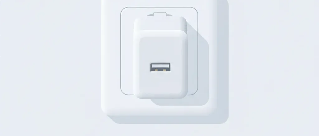 A phone charger plugged into a wall socket with no device attached, flat vector illustration in muted tones.