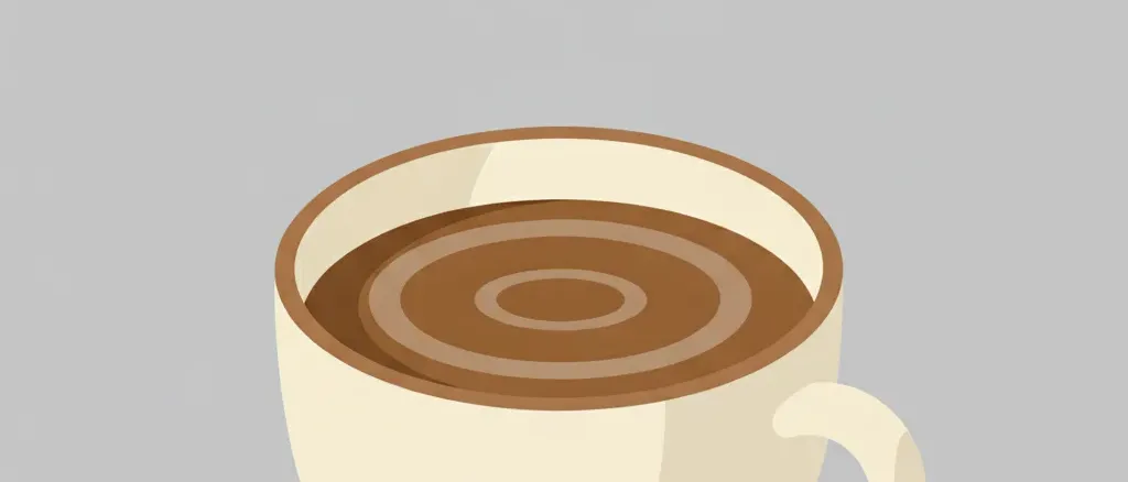 A single overfull coffee cup with a faint ripple on the surface, flat vector illustration in muted warm browns and off-white.