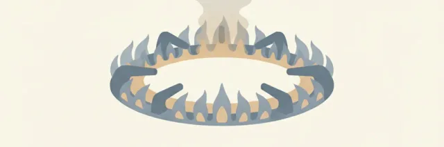An abstract gas burner ring dispersing into hazy air, muted blue-grey and warm sand, flat vector.