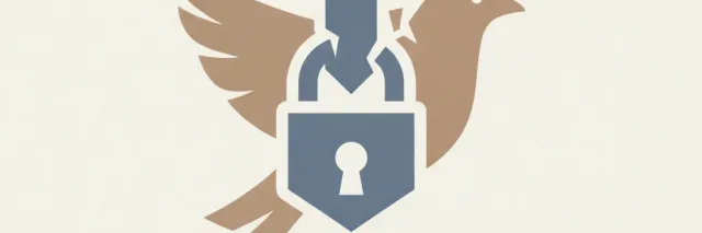 An abstract editorial symbol evoking "Death in ICE custody", muted two-tone palette, flat vector.