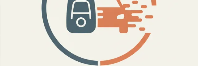 An abstract editorial symbol evoking "Keyless relay car theft", muted two-tone palette, flat vector.