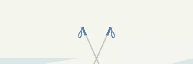 A single pair of crossed ski poles resting in calm snow, flat vector illustration in muted greys and cool blue.