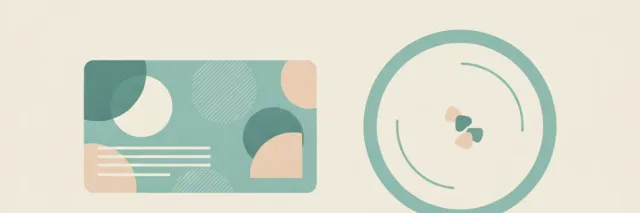 An abstract benefits card beside a nearly empty plate, muted teal and pale clay, flat vector.