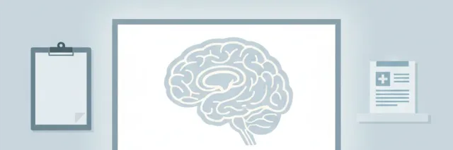 A flat vector illustration of a brain scan image on a light box, muted tones.